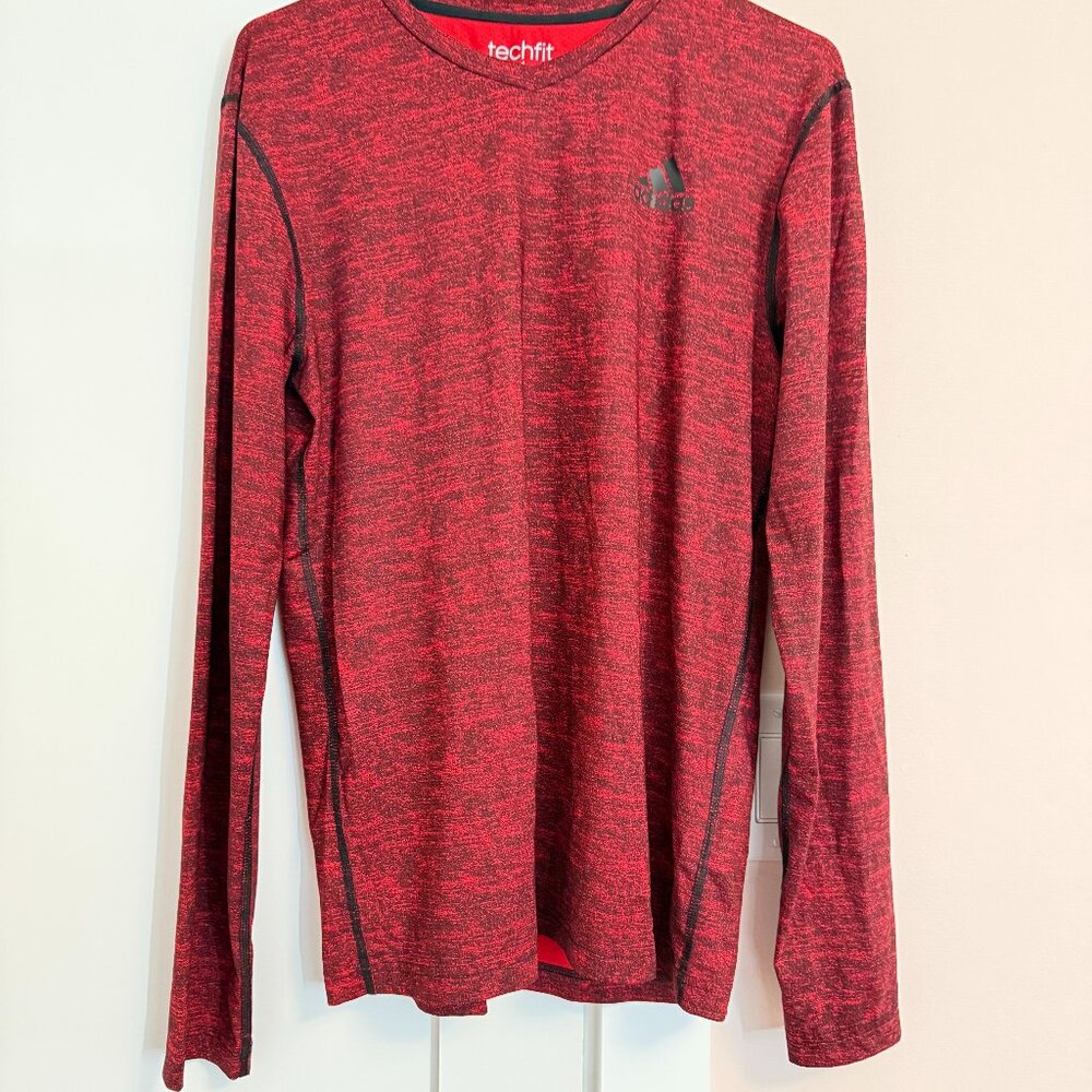 Adidas V-neck Long Sleeve Tee Climalite Size M Red Black
